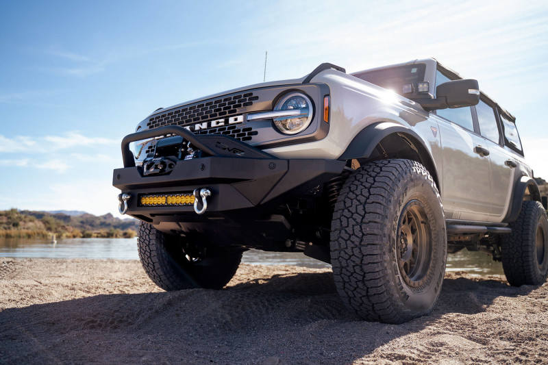 DV8 Offroad 2021+ Ford Bronco Modular Front Bumper Winch Capable w/ Auxiliary Light Mounts FBBR-02 FBBR-02 Photo - lifestyle view