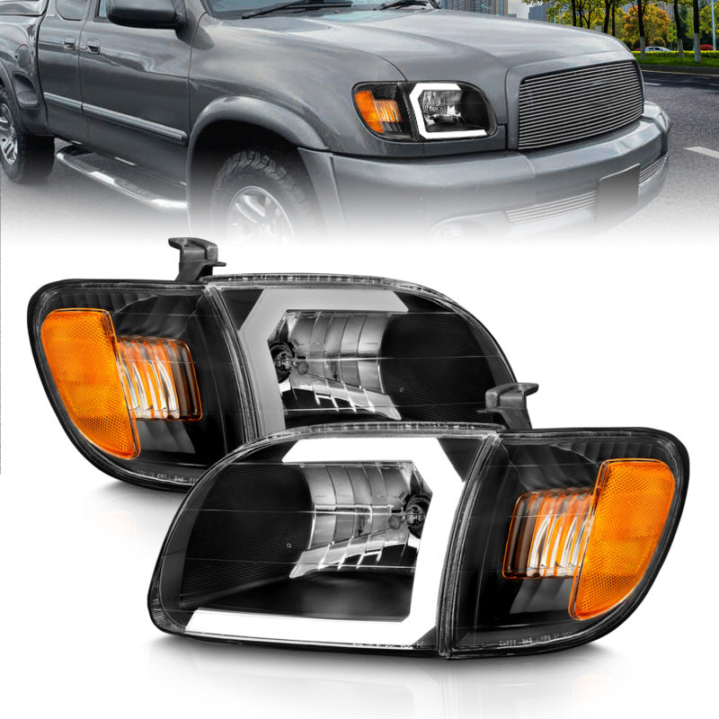 ANZO 00-04 Toyota Tundra (Fits Reg/Acc Cab Only) Crystal Headlights w/Light Bar Black w/Corner Light 111579 111579 Photo - Primary