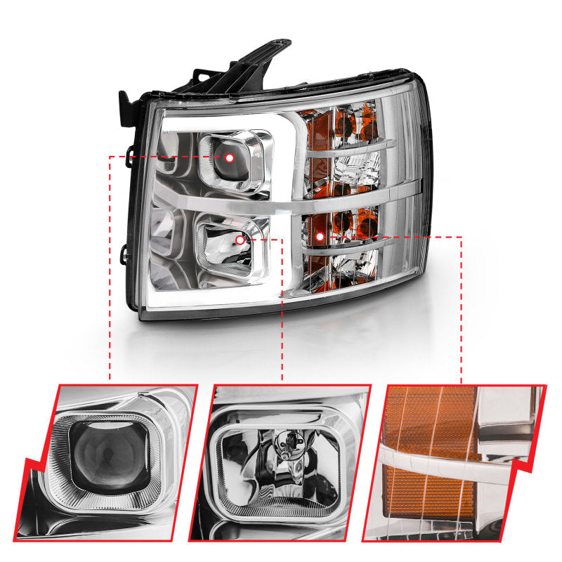 ANZO 2007-2013 Chevy Silverado 1500 Projector Plank Style Chrome Amber 111481 111481 Photo - Unmounted