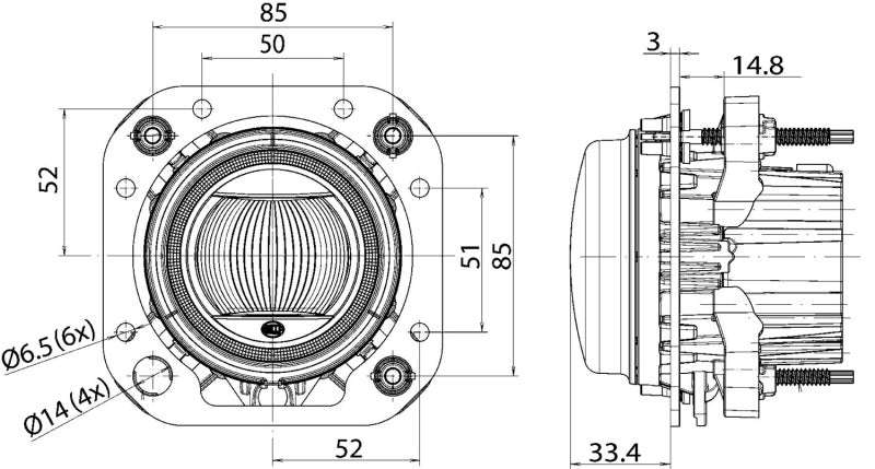 Hella 90mm L4060 LED High Beam / Driving Lamp Module 011988121 011988121 Technical Drawing