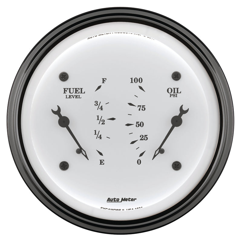 AutoMeter Gauge Dual Fuel & Oilp 3-3/8in. 0 Ohm(e) to 90 Ohm(f)& 100PSI Elec Old Tyme White 1624 1624 User 2