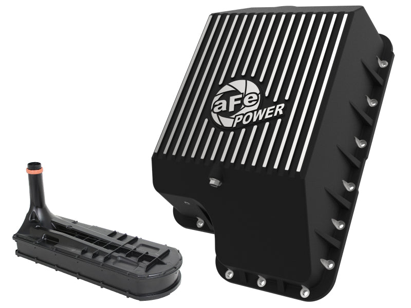 aFe Transmission Pan, Black w/ Machined Fins: Ford Diesel Trucks 94-10 V8- 46-70122-1 Photo - Primary