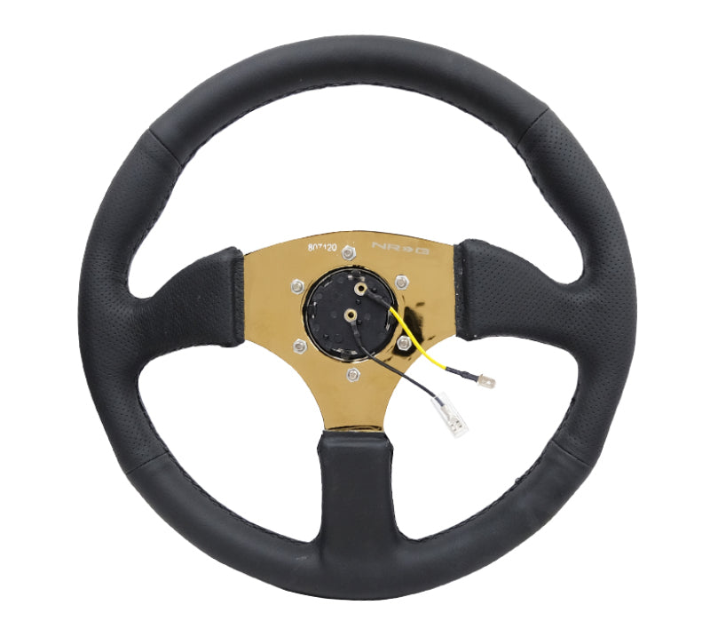 NRG Reinforced Steering Wheel- 350mm Sport Leather Racing (2.5" Deep) RST-023GD-R Photo - Primary