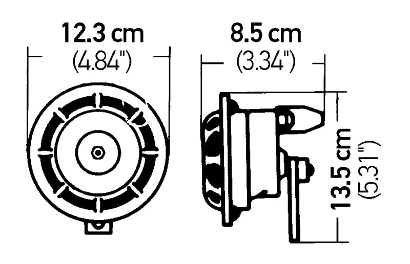 Hella Supertone Horn Set 24V 84w Black 003399101 003399101 Technical Drawing