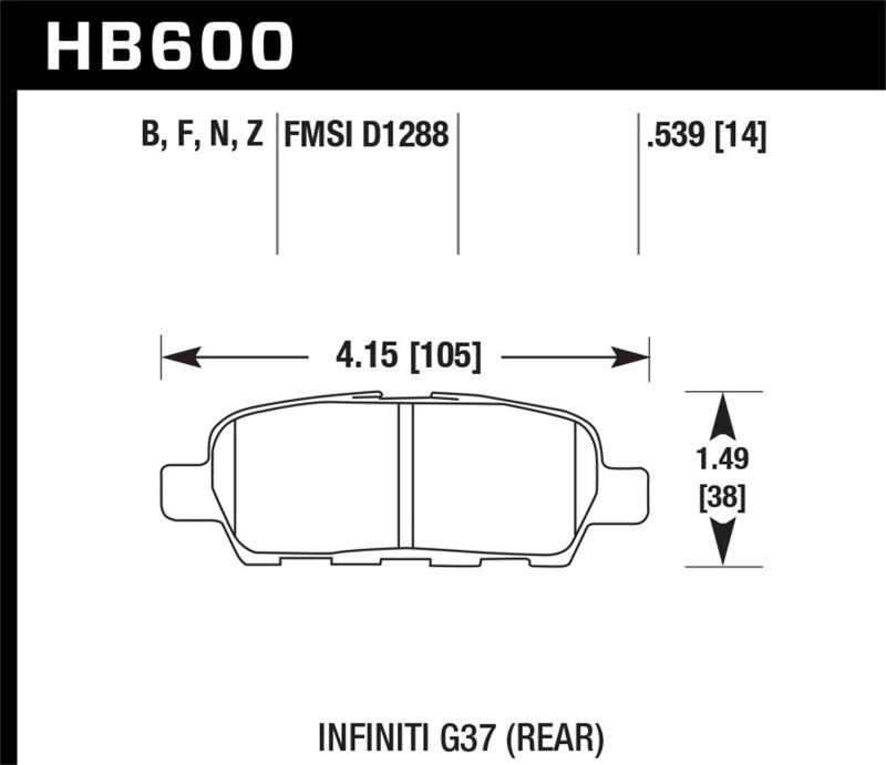 Hawk Ceramic Brake Pads Rear Infiniti EX35 Journey 2008-2009 HB600Z.539 Photo - Primary