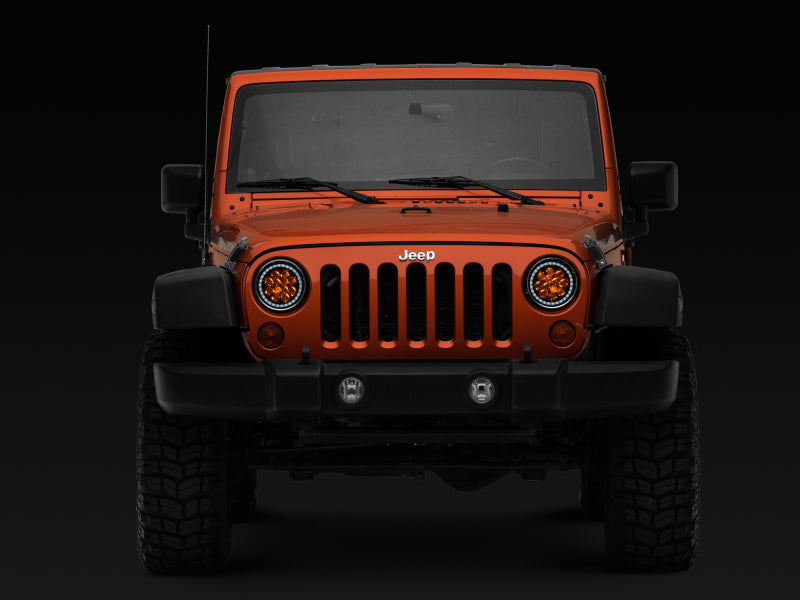 Raxiom 97-18 Jeep Wrangler TJ/JK Axial Spider LED Headlight w/ Amber DRL- Chrome Hsng (Clear Lens) J108047 J108047 Photo - Close Up