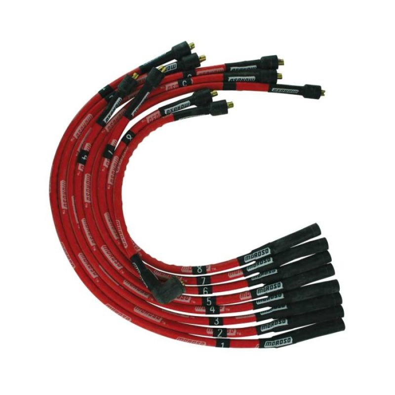 Moroso SB Chrysler Mopar 273/318/340/360 Str Plug & Dist Sleeved Ultra Spark Plug Wire Set - Red 52556 52556 User 1