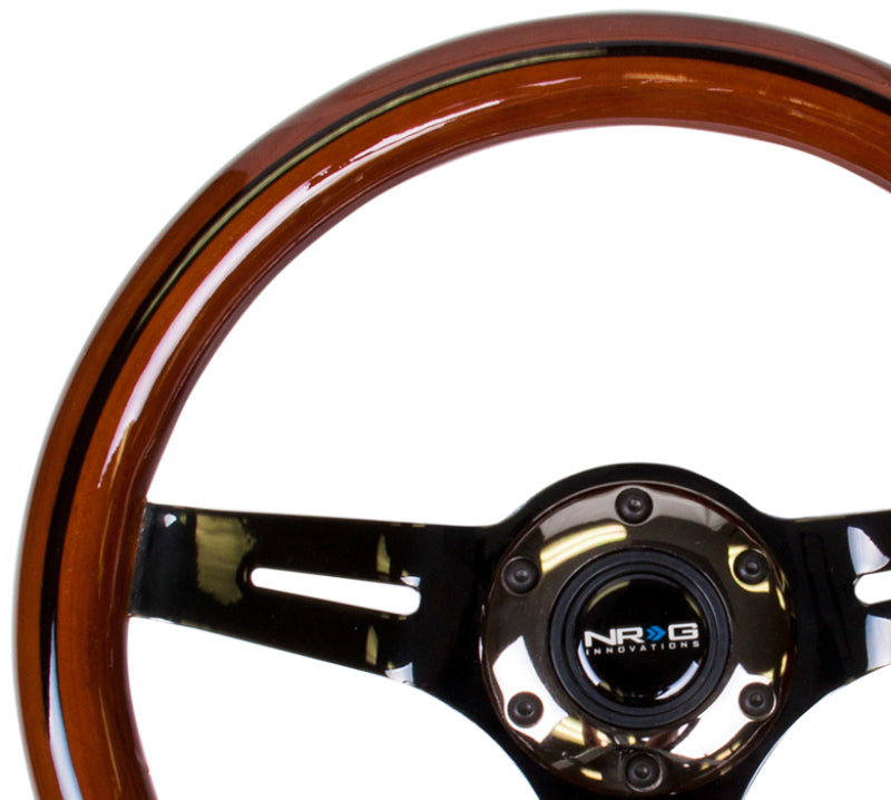 NRG Classic Wood Grain Steering Wheel (310mm) Dark Wood & Black Line Inlay w/Blk Chrome 3-Spoke Ctr. ST-310BRB-BK ST-310BRB-BK Photo - Primary