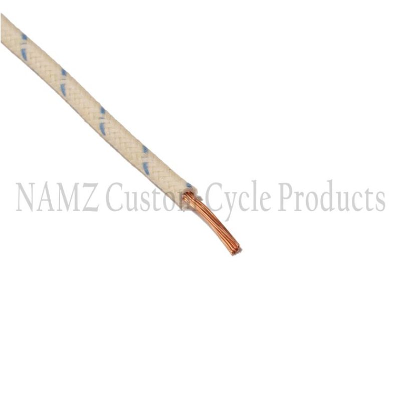 NAMZ OEM Color Cloth-Braided Wire 25ft. Pack 16g - White w/Blue Tracer NCBW-96 NCBW-96 Photo - Primary