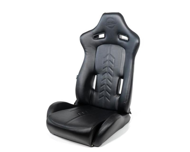 NRG "The Arrow" Sports Vinyl Seat Black w/ Black Stitch plus Pressed RSC-810BK L/R User 1