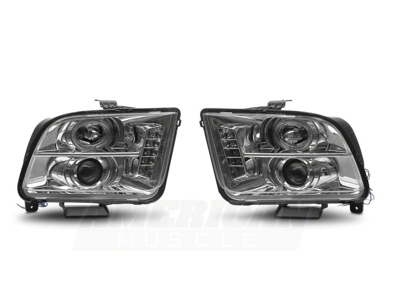 Raxiom 05-09 Ford Mustang Excluding GT500 LED Halo Projector Headlights- Chrome Housing (Clear Lens) 49006 49006 Photo - Close Up