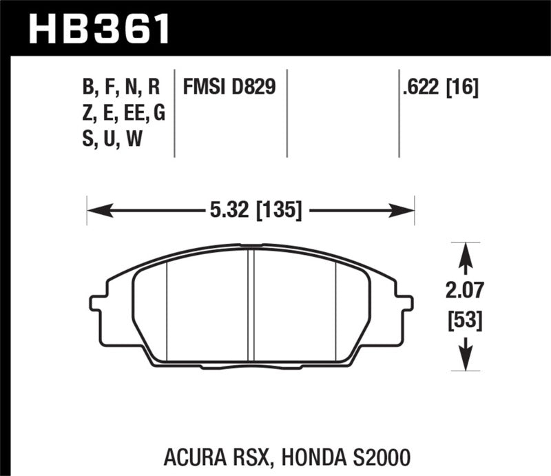 Hawk Ceramic Brake Pads Front Acura RSX Type-S 2006-2006 HB361Z.622 Photo - Primary