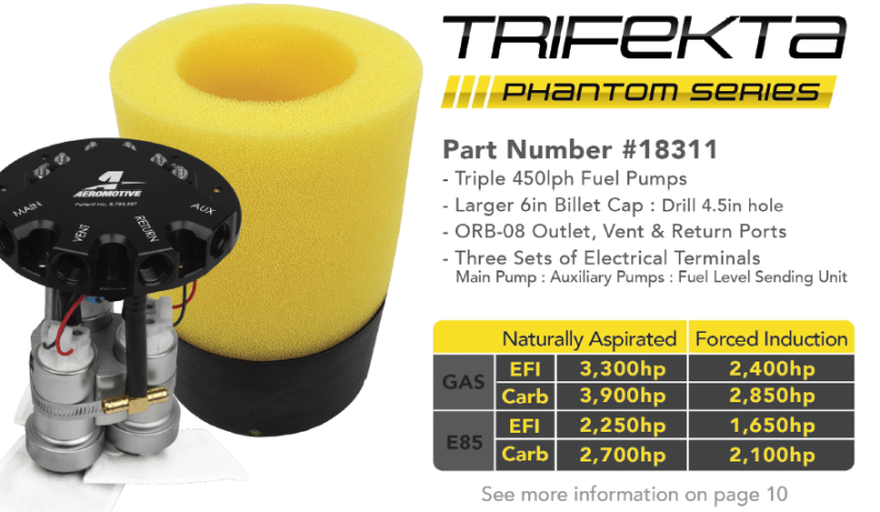Aeromotive Phantom Trifekta Universal In-Tank, Triple 450lph, 6-10" Depth 18311 Application Guide
