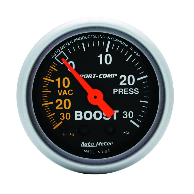 Autometer Gauge, Vac/Boost, 2 1/16", 30Inhg-30psi, Mechanical, Sport-Comp 3303 Photo - Primary