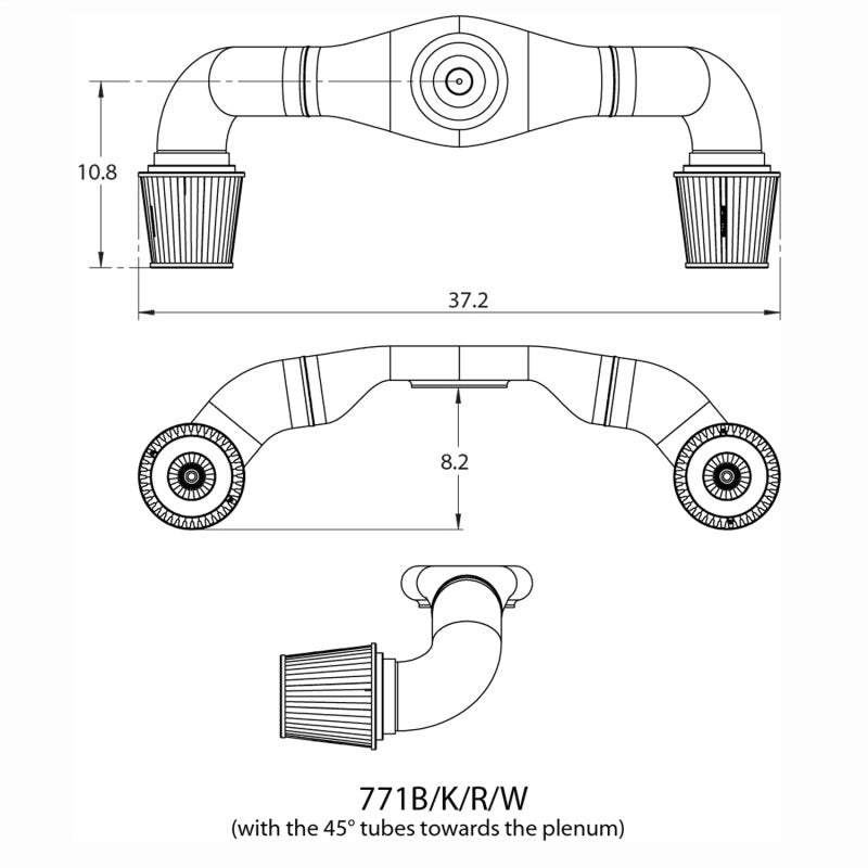 Spectre Dual Plenum Kit (Low) 45/90 Degree Tubes 771 771 Technical Drawing