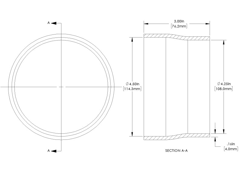 aFe POWER Universal Products Coupler Kit (4-1/2 x 4-1/4)in ID x 3in L - Black 59-00212 59-00212 Technical Drawing