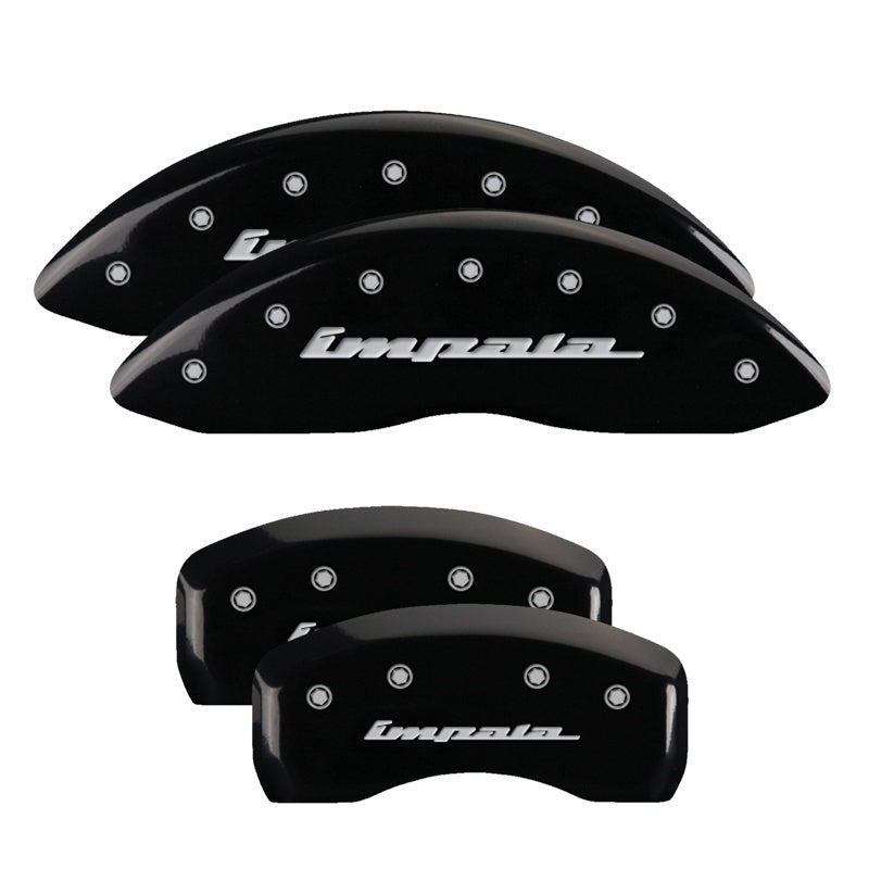 MGP 4 Caliper Covers Engraved Front & Rear Impala Black finish silver ch 14006SIMPBK 14006SIMPBK Photo - Primary