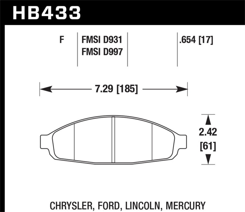 Hawk 03-11 Ford Crown Victoria HPS 5.0 Front Brake Pads HB433B.654 HB433B.654 Photo - Primary