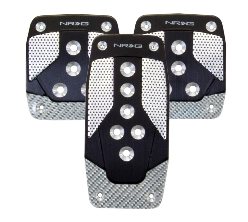 NRG Aluminum Sport Pedals Manual Trans Style Black w/ Silver Carbon PDL-400BK Photo - Primary