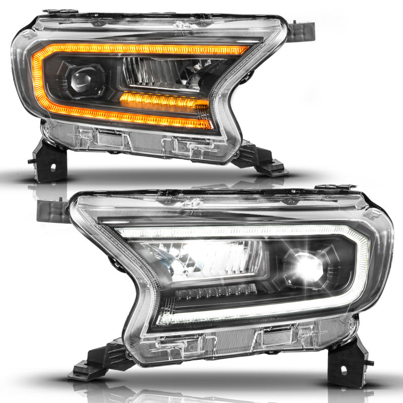 ANZO 19-23 Ford Ranger (Factory Halogen Model) Full LED Proj Headlights Init/DRL/SeqSig Black - Pair 111632A 111632A User 1