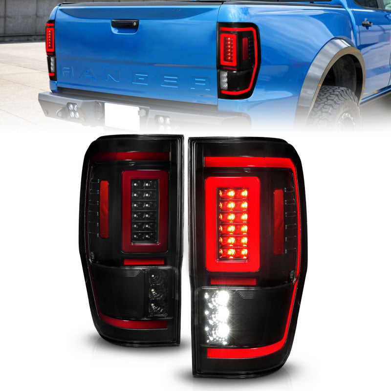 ANZO 19-22 Ford Ranger Full LED Taillights w/ Lightbar Sequential Signal Black Housing/Smoke Lens 311447 311447 Photo - Primary