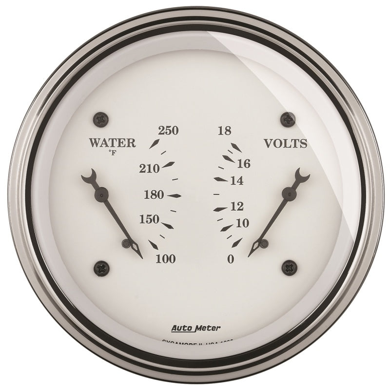 AutoMeter Gauge Dual Wtmp & Volt 3-3/8in. 250 Deg. F & 18V Elec Old Tyme White 1630 1630 Photo - Primary
