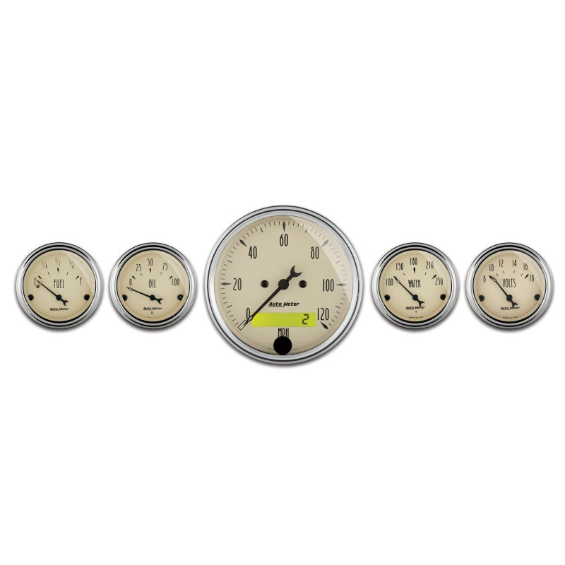 Autometer Gauge Kit, 5 pc., 3 1/8" & 2 1/16", Elec Speedometer, Antique Beige 1809 Photo - Primary