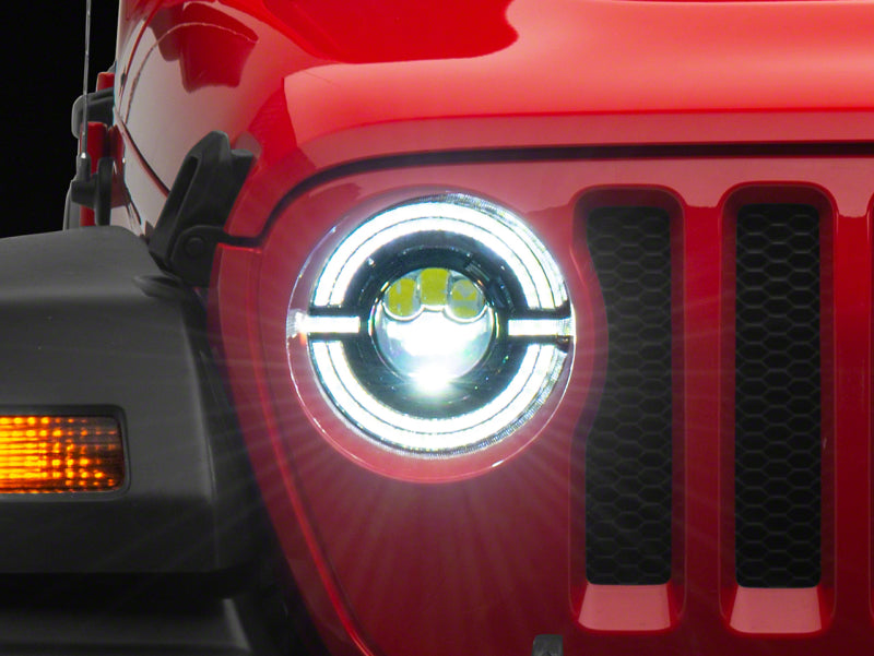 Raxiom 18-23 Jeep Wrangler JL Axial Series 9-In LED Angel Eye Headlights- Blk Housing (Clear Lens) J167045 J167045 Photo - Primary