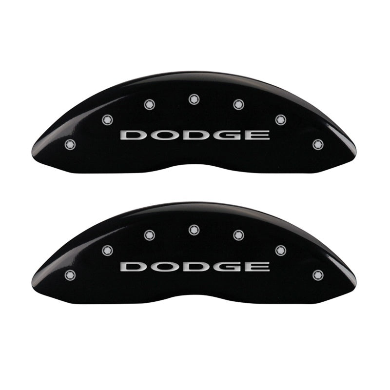 MGP Front set 2 Caliper Covers Engraved Front With out stripes/Dodge Black finish silver ch 12002FDD4BK 12002FDD4BK Photo - Primary
