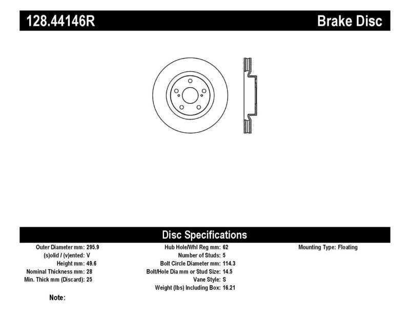 StopTech Sport Cross Drilled Brake Rotor; Front Right 128.44146R Catalog