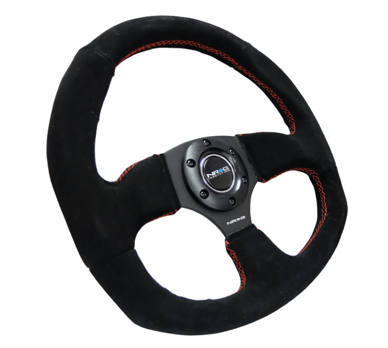 NRG Reinforced Steering Wheel - Suede Leather Steering Wheel w/ RED stitch RST-009S-RS Photo - Primary