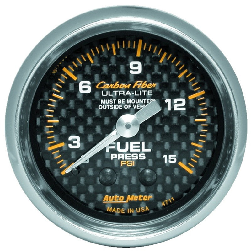 Autometer Gauge, Fuel Pressure, 2 5/8" 0-15Psi, Mechanical, Carbon Fiber 4711 Photo - Primary