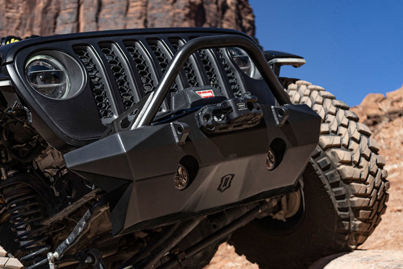 ICON 2018+ Jeep Wrangler JL / 2020+ Jeep Gladiator JT Pro Recessed Impact Front Bumper w/Bar & Tabs 25244 25244 Photo - Mounted