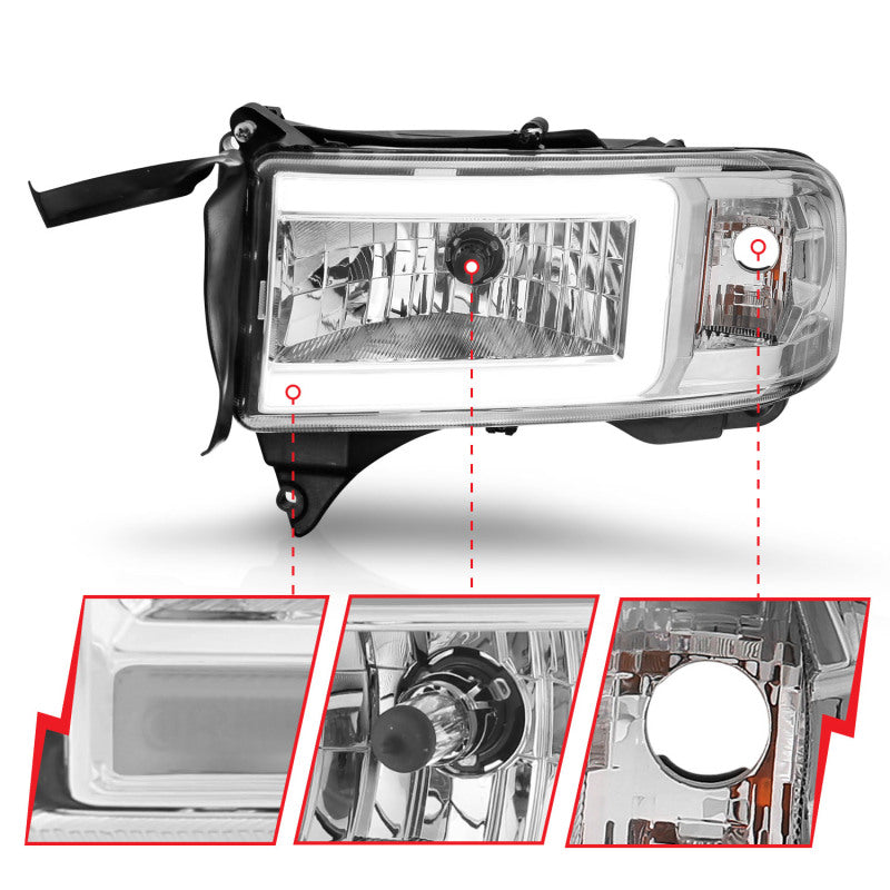 ANZO 94-02 Dodge RAM Crystal Headlight - w/ Light Bar Chrome Housing 111555 111555 User 2