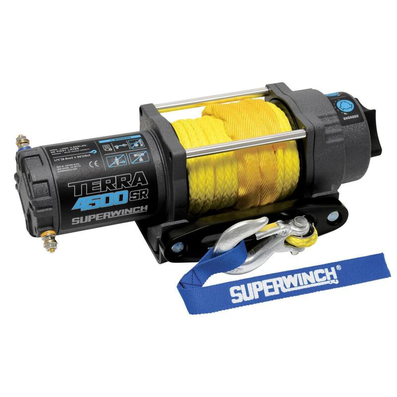 Superwinch 4500 LBS 12V DC 1/4in x 50ft Synthetic Rope Terra 4500SR Winch - Gray Wrinkle 1145270 1145270 Photo - out of package