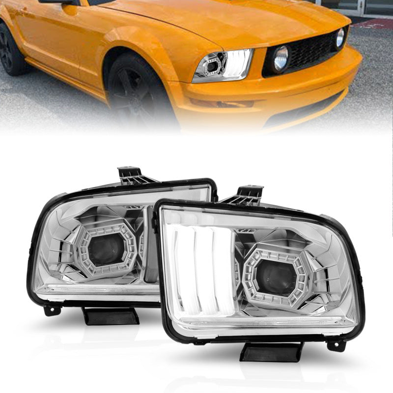 ANZO 05-09 Ford Mustang (w/Factory Halogen HL Only) Projector Headlights w/Light Bar Chrome Housing 121567 121567 Photo - Primary