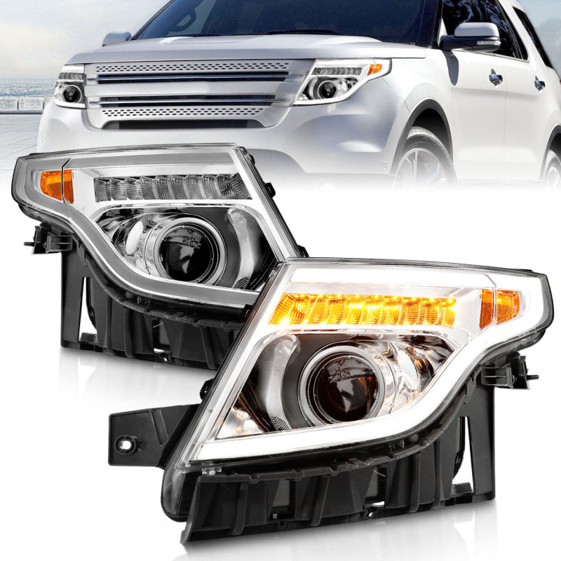 ANZO 11-15 Ford Explorer Projector Headlights w/ Light Bar Chrome Housing w/ Amber light 111576 111576 Photo - Primary