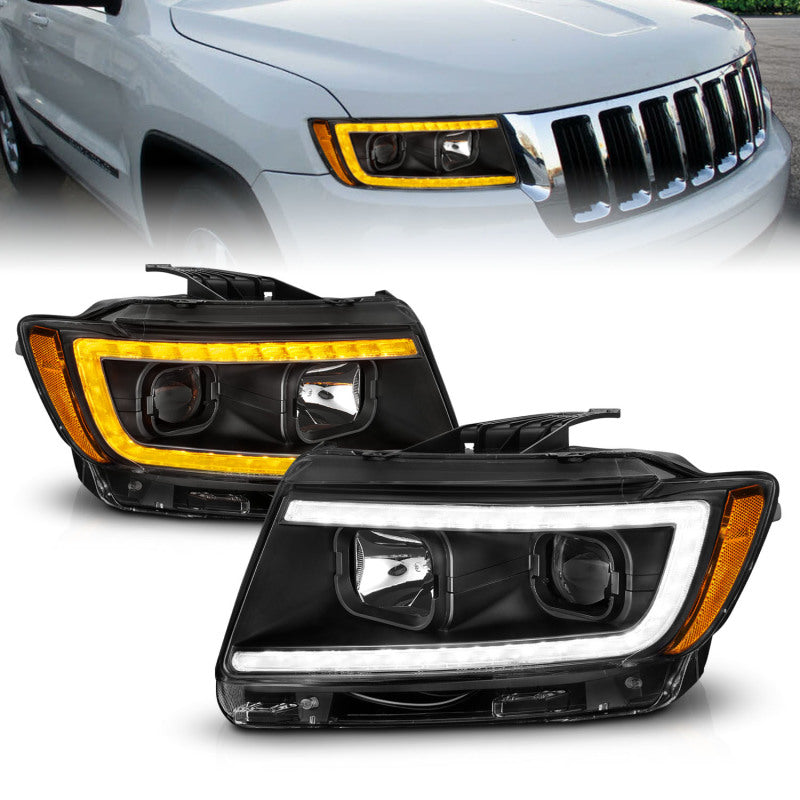 ANZO 11-13 Jeep Grand Cherokee (Factory Halogen Only) Projector Headlights w/Light Bar Swtchbk Black 111568 111568 Photo - Unmounted