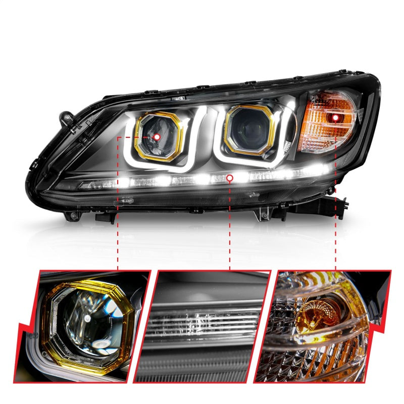 Anzo 2013-2015 Honda Accord Projector Headlights w/ U-Bar Black 121492 Photo - Unmounted