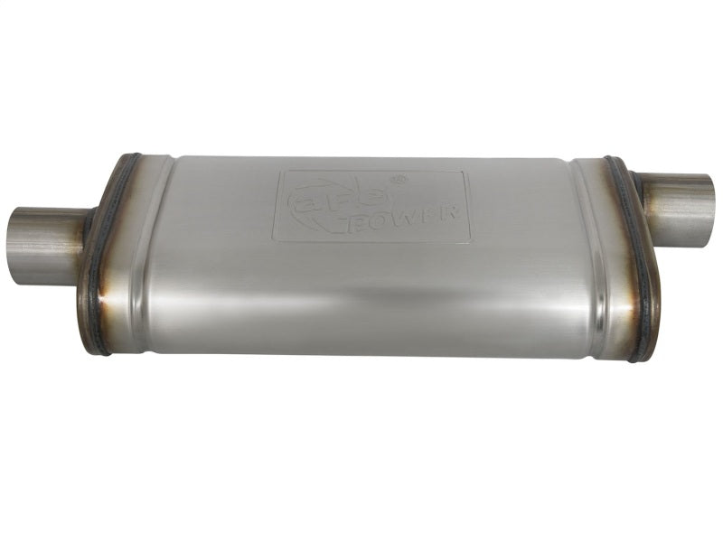 aFe MACH Force-Xp 409 Stainless Steel Muffler: 2.5" Center Inlet /2.5" Off 49M00019 Photo - Unmounted