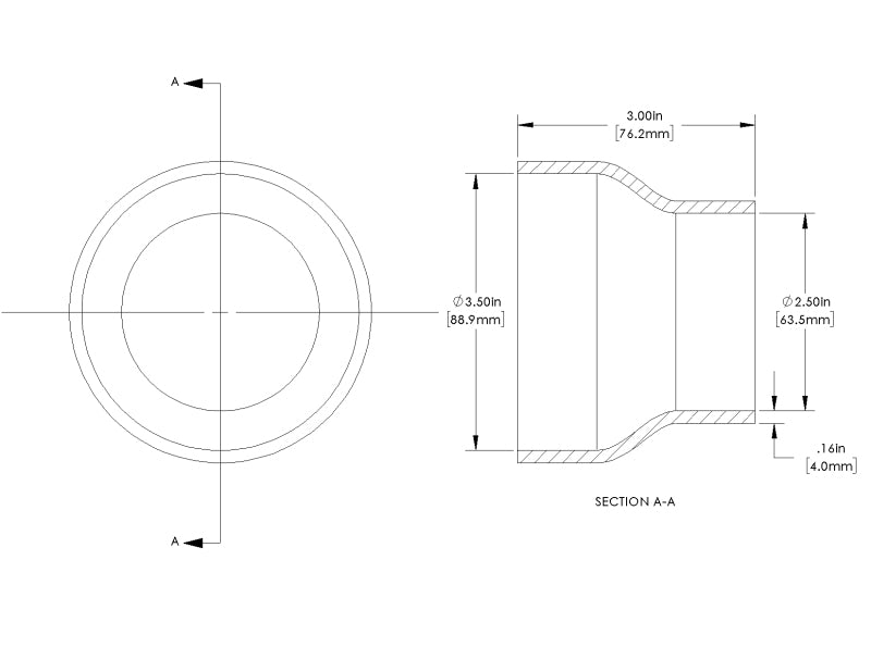 aFe POWER Universal Products Coupler Kit (3-1/2 x 2-1/2)in ID x 3in L - Black 59-00204 59-00204 Technical Drawing
