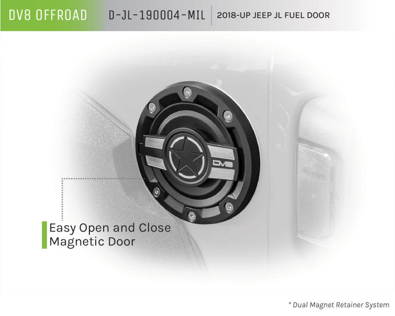 DV8 Offroad 2018+ Jeep JL Aluminum Fuel Door for 20-Pres Wrangler D-JL-190004-MIL D-JL-190004-MIL Product Brochure - a specific brochure describing a Product