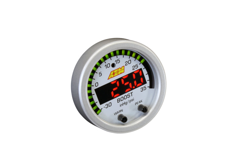 AEM Electronics X-Series Boost Pressure Gauge -30inHg-35psi / -1-2.5bar. Black Bezel & 30-0306 Photo - out of package