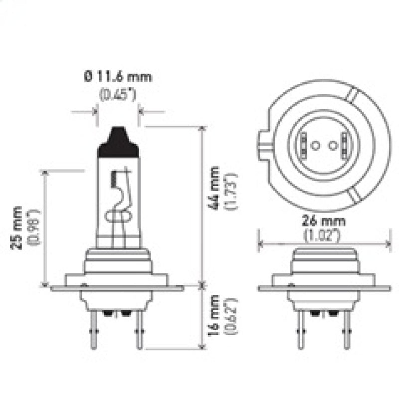 Hella Bulb H7 12V 70W PX26d T4.625 H7 70W H7 70W Technical Drawing