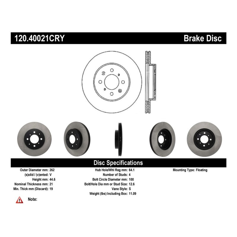 StopTech Premium Cryostop Rotor; Front 120.40021CRY Catalog