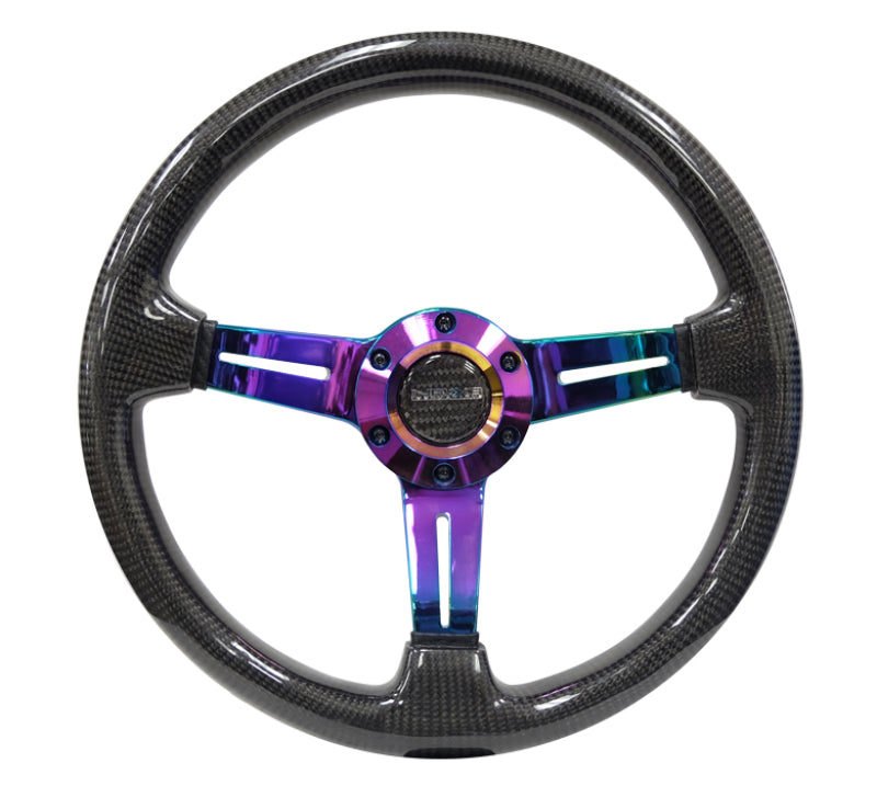 NRG Carbon Fiber Steering Wheel350mm 1.5" Deep Dish With Neochrome Center ST-010MC-CF Photo - Primary