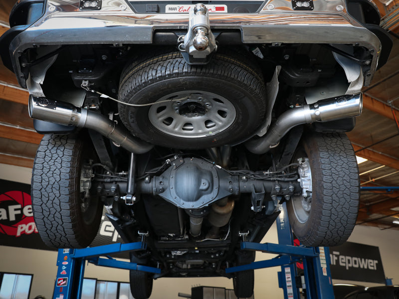 aFe Large Bore-HD 4in 409SS DPF-Back Exhaust System w/Polished Tips 20 GM Diesel Trucks V8-6.6L 49-44126-P 49-44126-P Photo - Mounted
