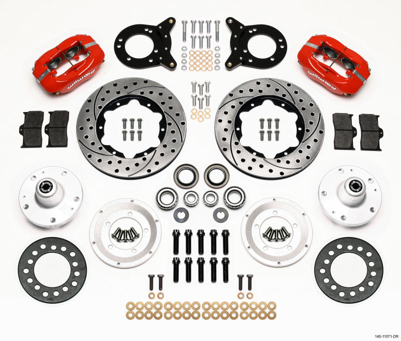 Wilwood FDL Front Kit, 11.00", Dril, Red, 1965-1969 Mustang Disc&Drum Spindle 140-11071-DR Photo - Primary