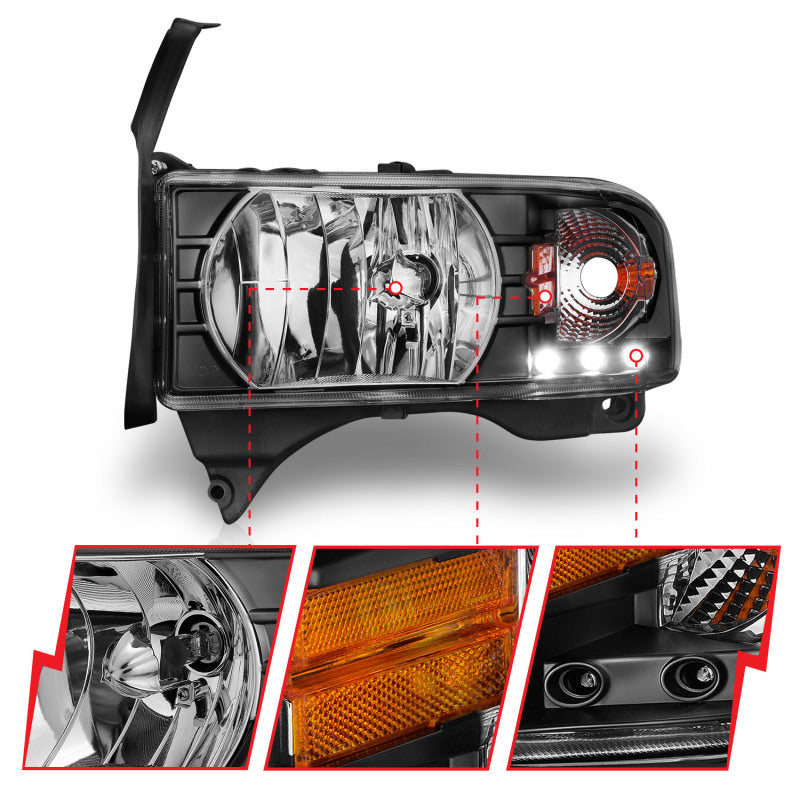 Anzo 1994-2001 Dodge Ram Crystal Headlights Black w/ LED 111205 Photo - Unmounted