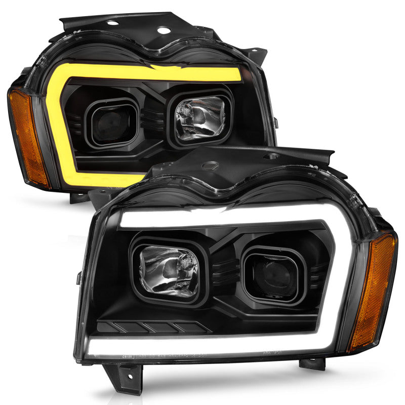 ANZO 2005-2007 Jeep Grand Cherokee Projector Headlights w/ Light Bar Switchback Black Housing 111543 111543 Photo - Unmounted
